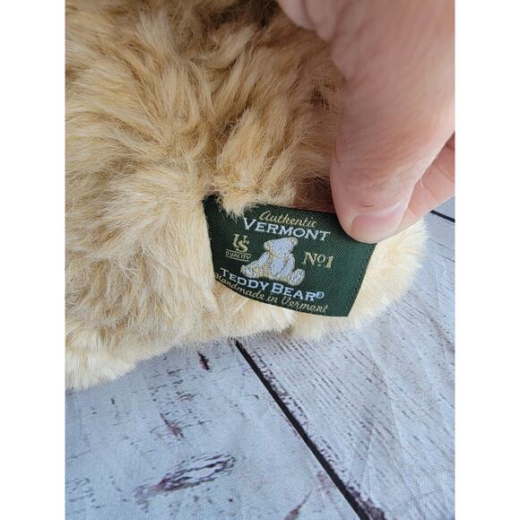 VERMONT TEDDY BEAR 16” Jointed Plush Teddy Bear Tan Stuffed Animal Blue Eyes - Picture 7 of 8